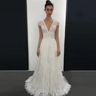 Богемное кружевное свадебное платье в стиле бохо 2021 с рукавами-крылышками и V-образным вырезом, длинное Сдержанное платье с открытой спиной, свадебные платья