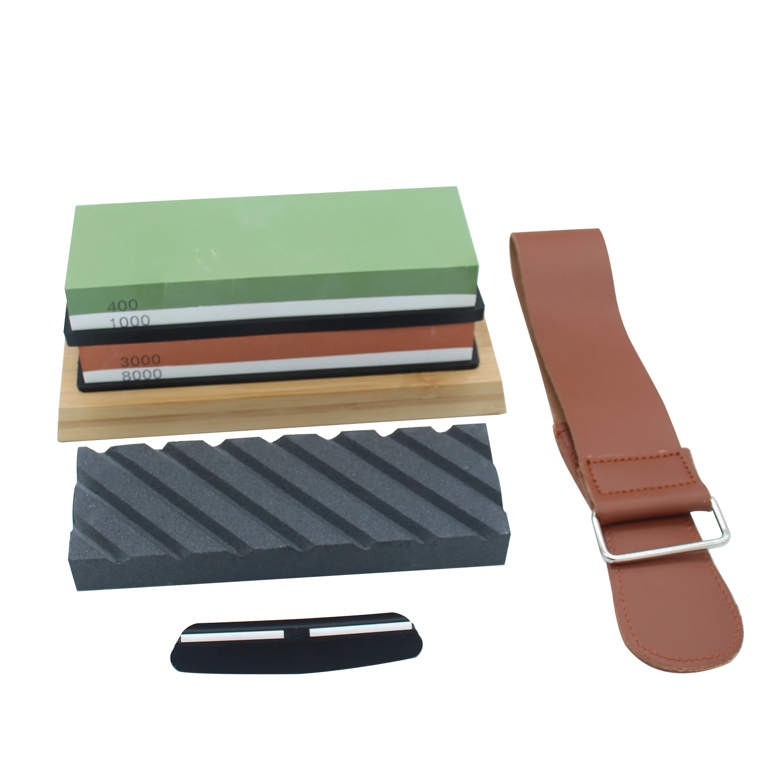 

400/1000 3000/80000 Grit White Corundum Double-sided Whetstone with Bamboo Base Leather Strop