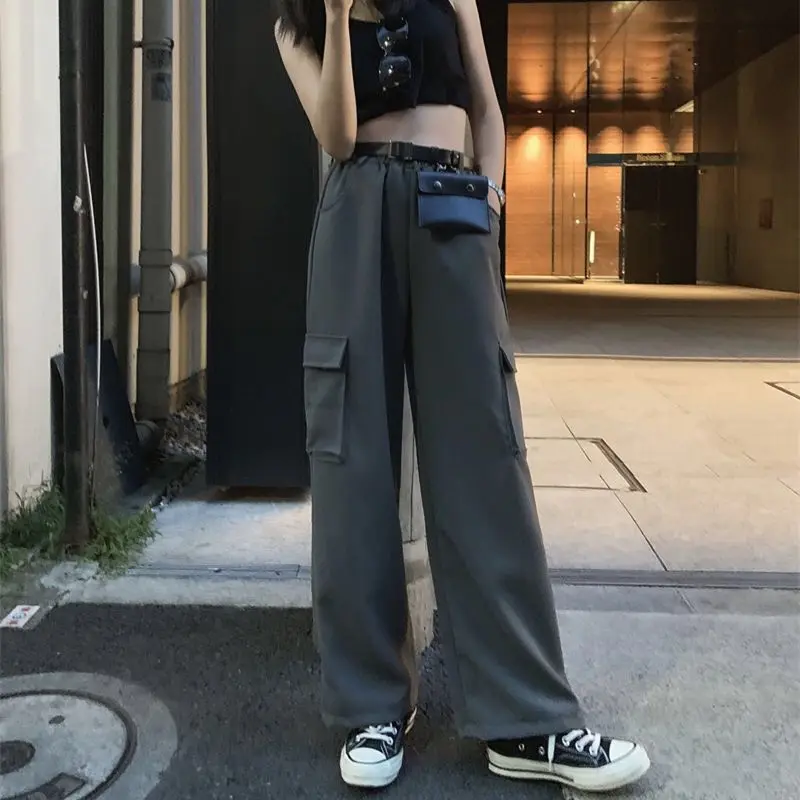 

Harajuku Ribbon Cargo Pants Women Spring Joggers Sweatpants Trousers Black Loose Wide Leg Sweat Pants Kobieta Spodnie