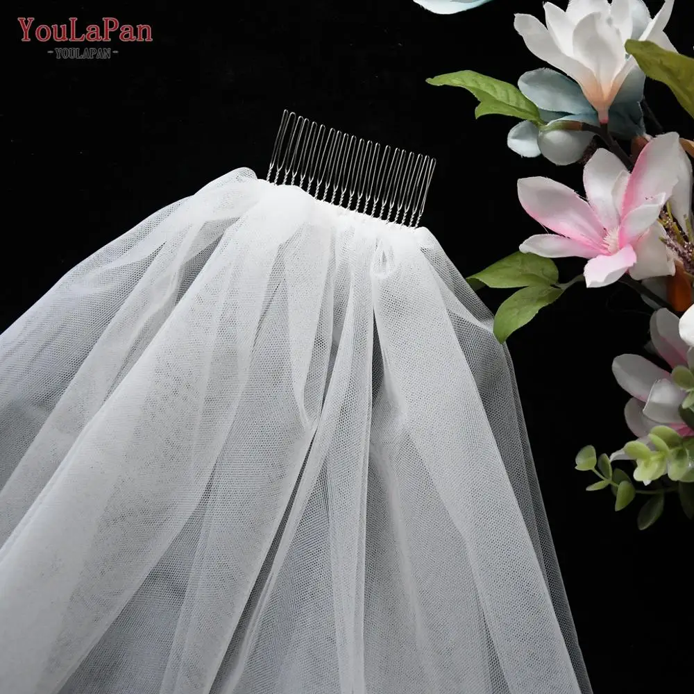 

YouLaPan V26 Cheap Short Wedding Veil With Comb Cut Edge 2 Layers Simple Mariage Veil White Ivory Wedding Accessories