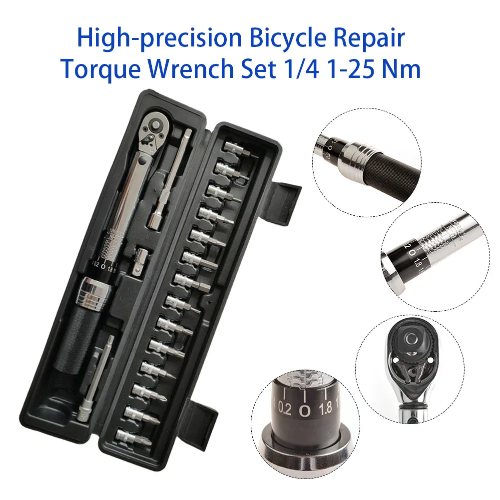 

Набор динамометрических ключей установочного типа 1-25 нм 1/4 дюйма, регулируемый инструмент для ремонта велосипеда, набор инструментов для к...
