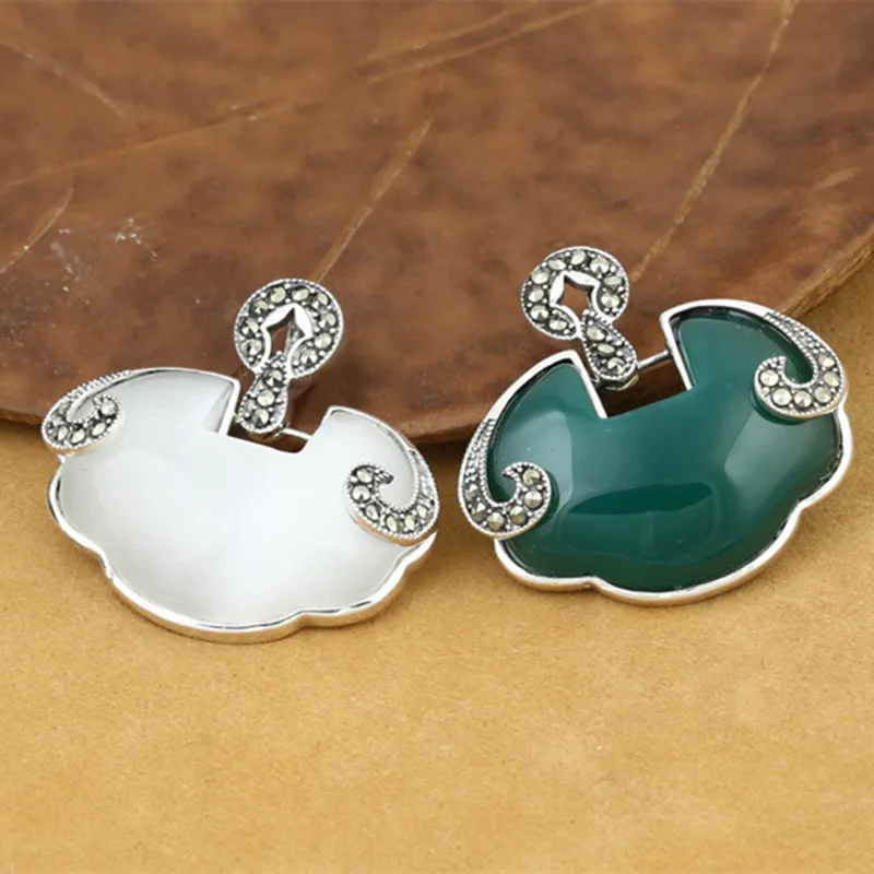 Мужские и женские ювелирные изделия в стиле ретро из тайского серебра с зеленым