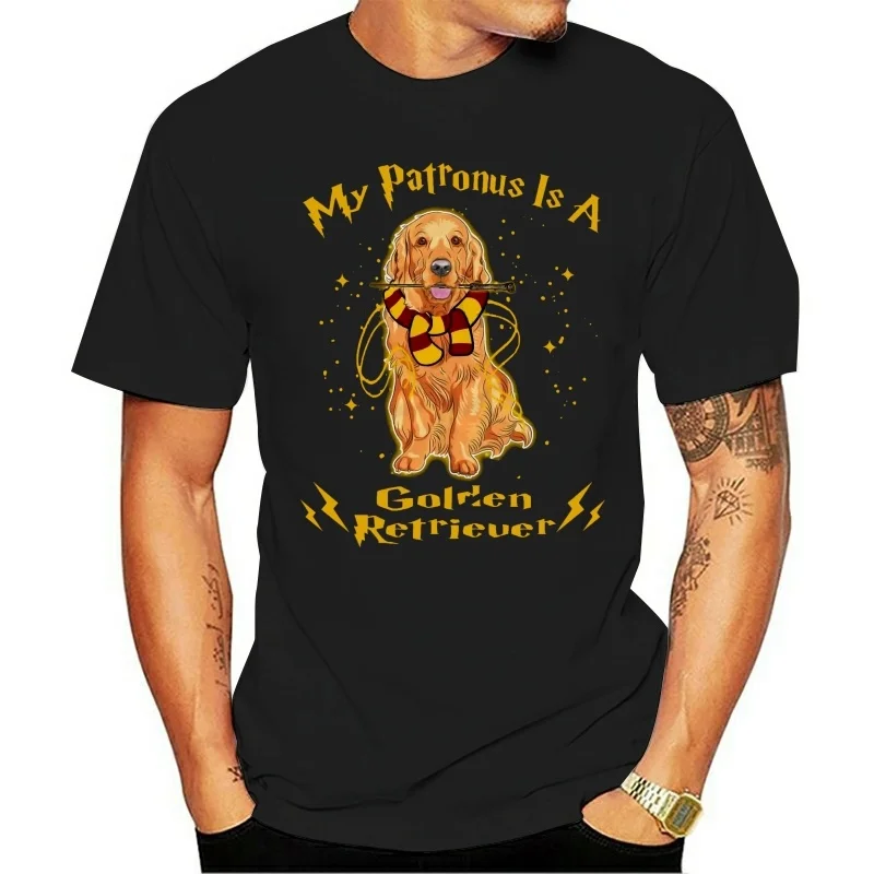 

Funny Graphic T Shirts My Patronus Is a Golden Retrievermen Short Sleeve New Year Tshirt Mens Tee
