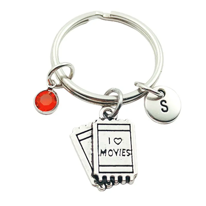 

Love Movies Initial Letter Monogram Birthstone Keychains Keyrings Creative Fashion Jewelry Women Gifts Accessories Pendant