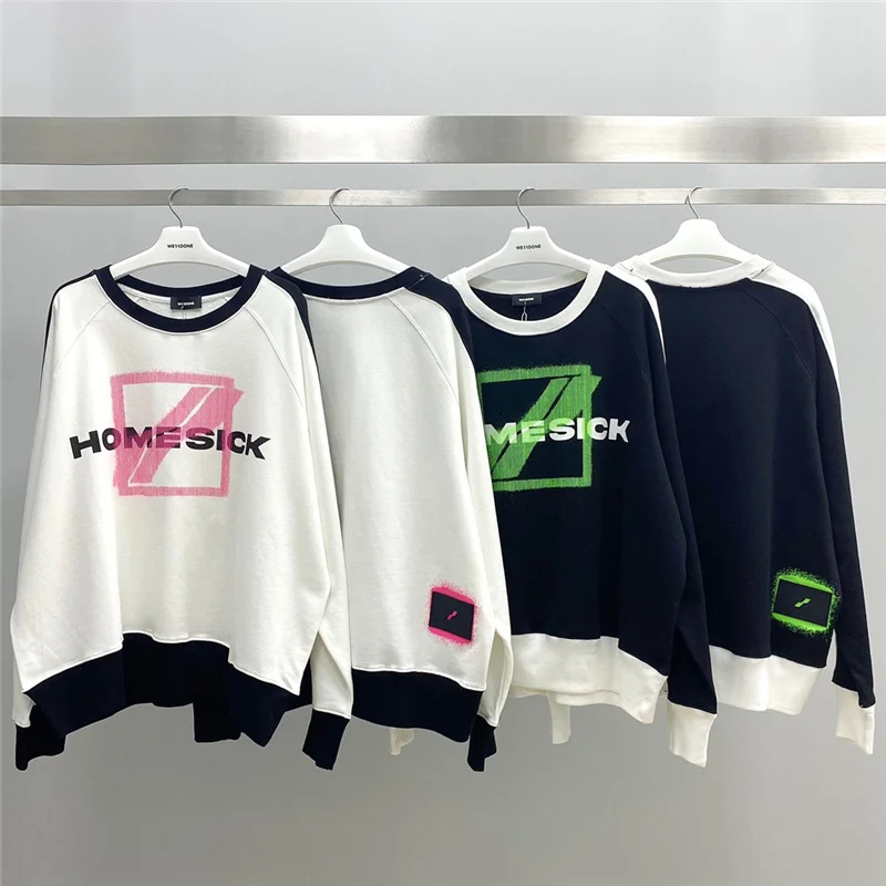 

Пуловер оверсайз 2021FW WE11DONE, свитшоты для мужчин и женщин, Высококачественная черно-белая толстовка в стиле пэчворк, с квадратным капюшоном ...