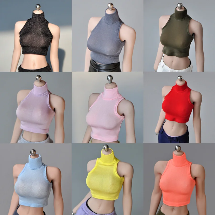 

1:6 soldier model accessories clothes 12 inch plastic coated female body tight cut shoulder T-shirt bottoming vest