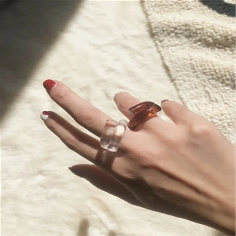 AOMU 2020 новые корейские прозрачные яркие цветные кольца акриловые геометрические