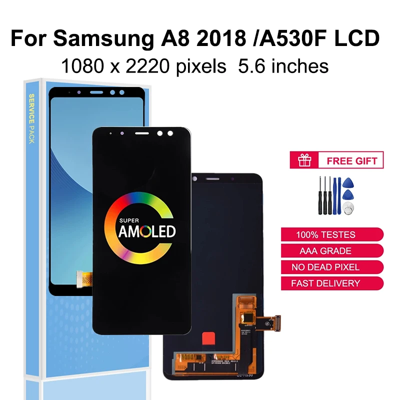

Super AMOLED For Samsung Galaxy A8 2018 A530 LCD Display Touch Screen SM-A530F A530K A530L A530W Digitizer Replacement Parts