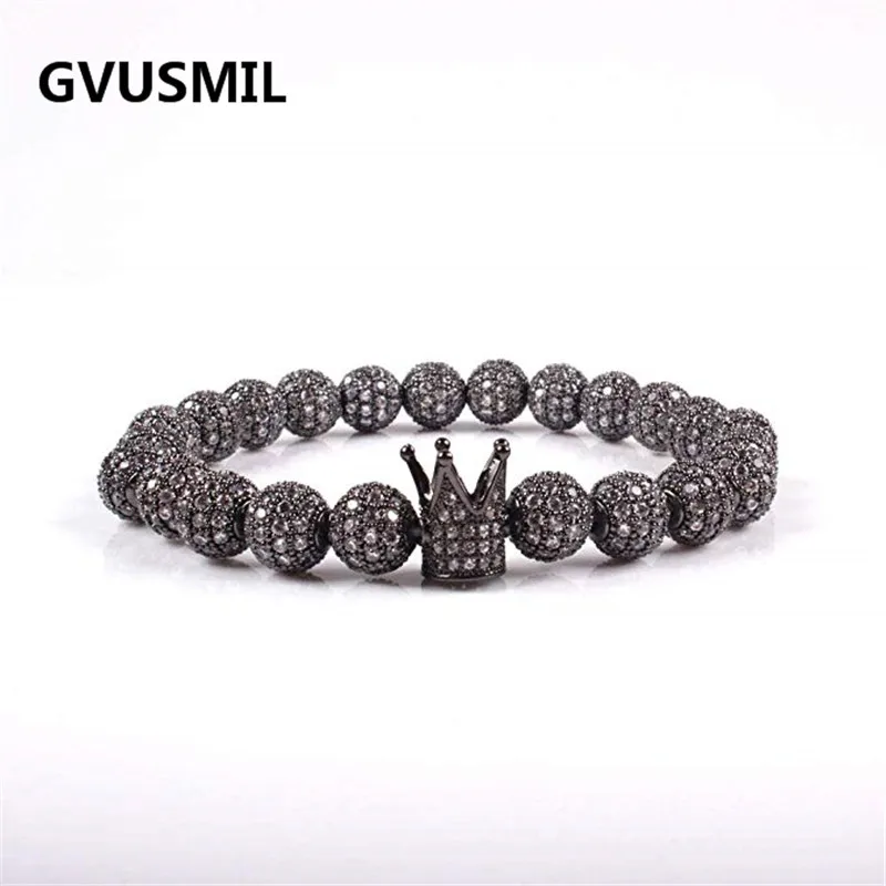 

New Design women fashion CZ Imperial Crown Bracelet Black Micro Pave CZ Women Braiding Macrame Bracelet men Jewelry