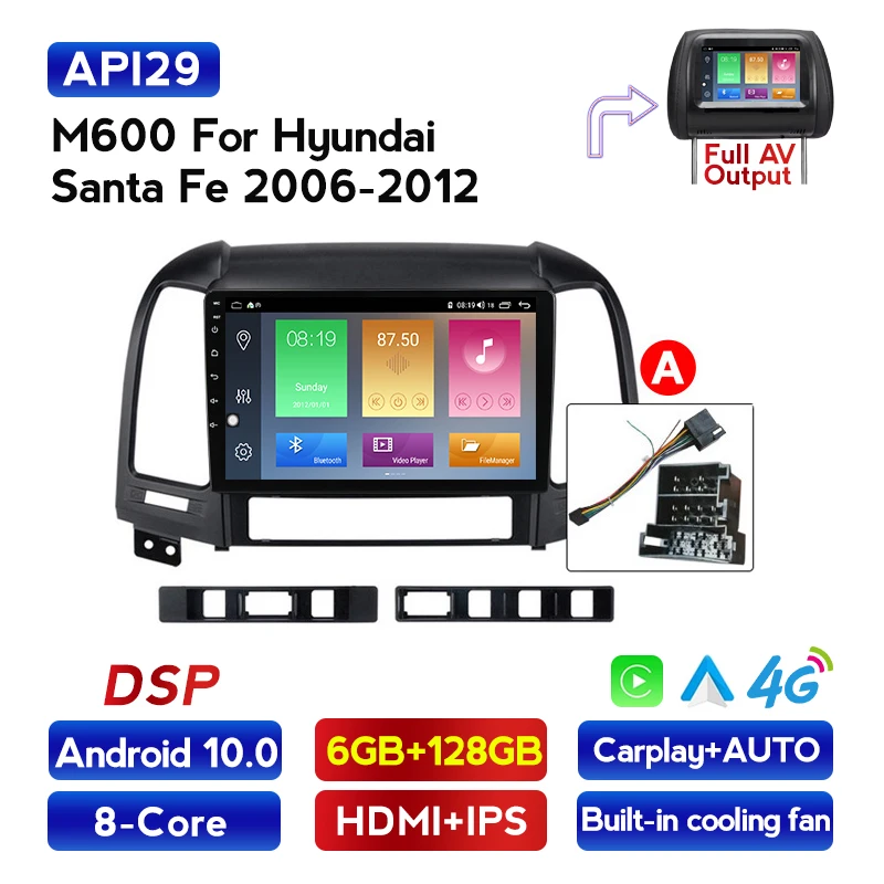 

Автомагнитола 6G + 128G DSP, мультимедийный видеоплеер для Hyundai Santa Fe 2 2006-2012, GPS-навигация, 2DIN, без DVD