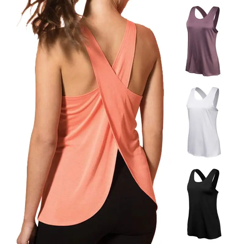 

New Cross Open Back Tank Top Women Quick Dry Yoga Sleeveless Shirts Sports Gym Fitness Vest Soft Breathable Comfortable Camisole