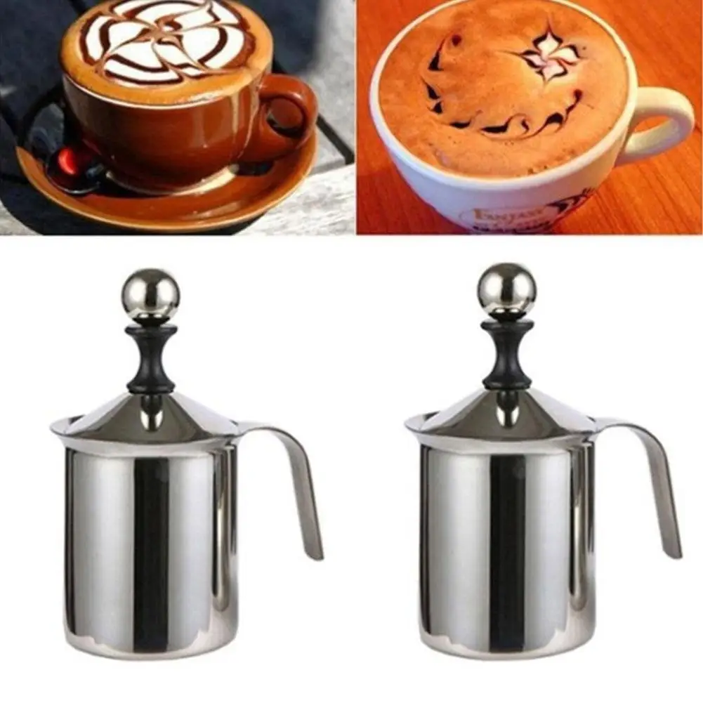 Ручной молочный пенообразователь из нержавеющей стали с двойной сеткой