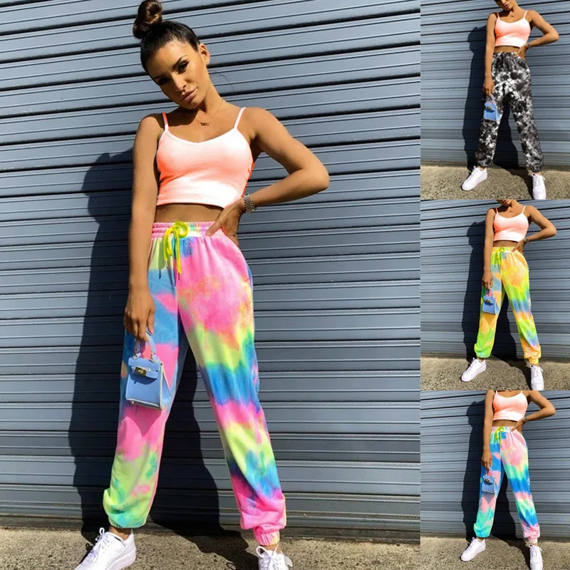 

Sport Pants Women Tie Dye Wide Leg SweatPants Harajuku Joggers Casual Active Leggings Loose Trousers Plus Size Streetwear