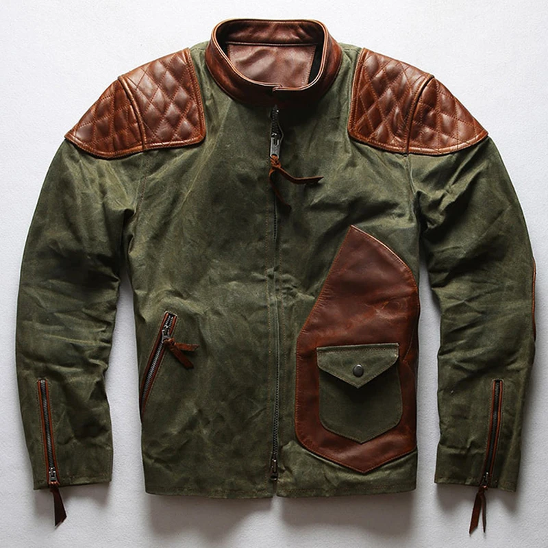 Винтажная модная мужская куртка из натуральной кожи мотоциклетная воловьей в