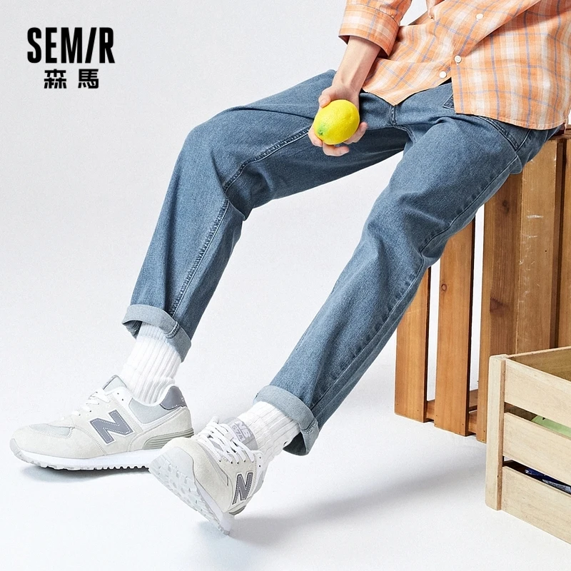 

Брюки SEMIR мужские джинсовые, свободные прямые штаны, трендовые Стрейчевые джинсы с эластичным поясом, Модель осень 2021