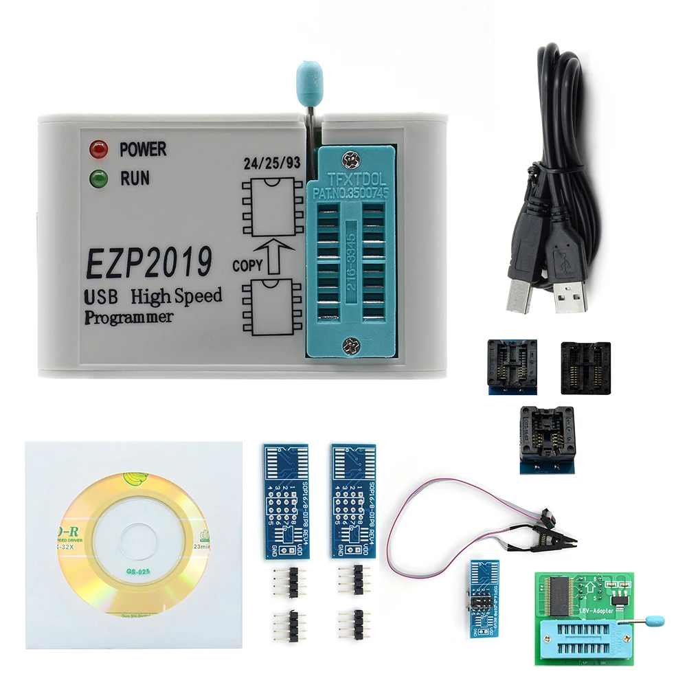 Высокоскоростной USB SPI программатор EZP2019 + 5 адаптеров Поддержка 24 25 93 EEPROM Flash Bios Чип