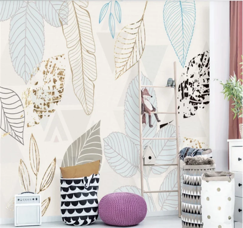 Custom 8D wallpaper mural modern minimalist hand-painted leaves abstract retro Nordic decorative painting | Обустройство дома