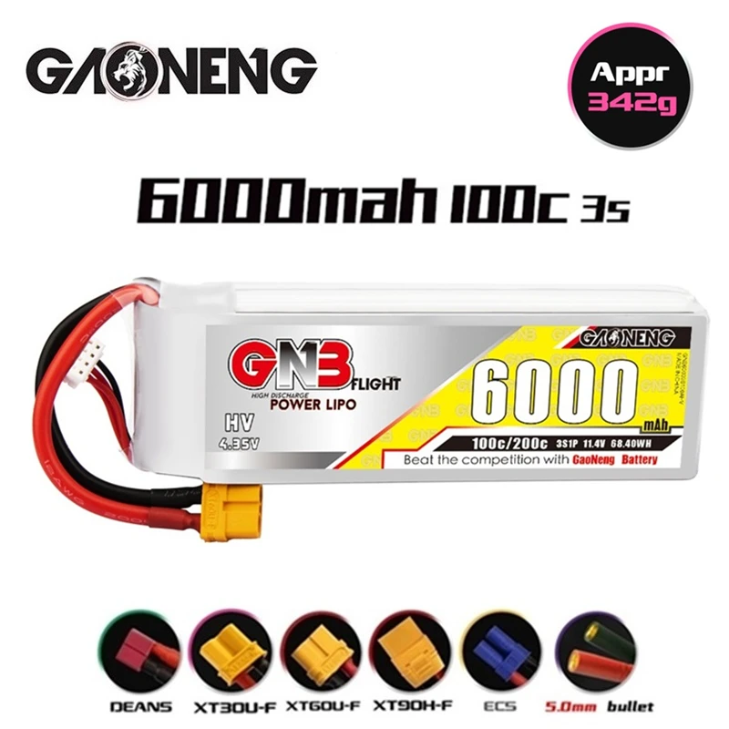 

1/2PCS GNB 11.4V 6000mAh 3S 100C/200C HV Lipo Battery With XT60/XT90/T Plug For FPV Drone RC Helicopter Car Boat UAV RC Parts