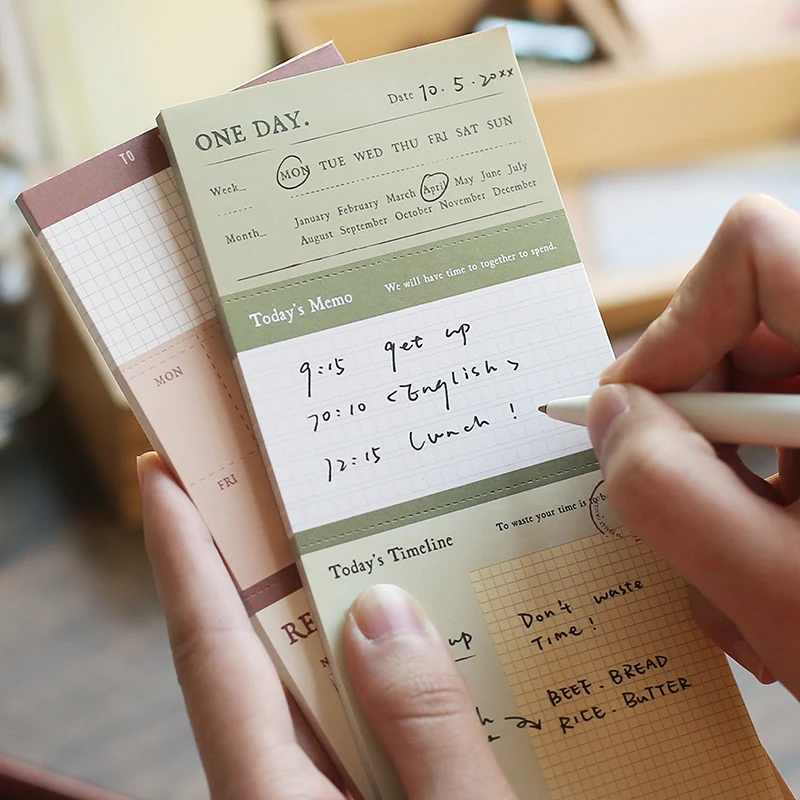 

50Sheets/pack Retro Day Schedule Tearable Memo Pad Stickers Decal Sticky Notes Scrapbooking Diy Kawaii Notepad Diary 504