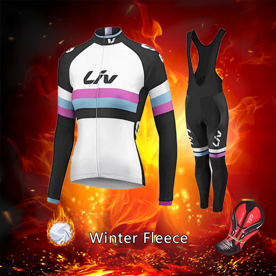 

Warm LIV Winter Cycling Jersey Set Women BIB Gel Suit 2022 Thermal Fleece Bike Clothing MTB Kit Female Bicycle Clothes Uniform
