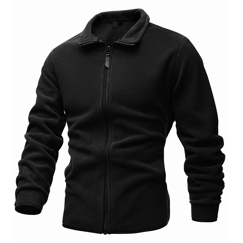 

Casual Turn-down Collar Zip-up Coats Men Fashion Fleece Solid Cardigan Sweatshirt For Mens 2021 Autumn Winter Long Sleeve Jacket