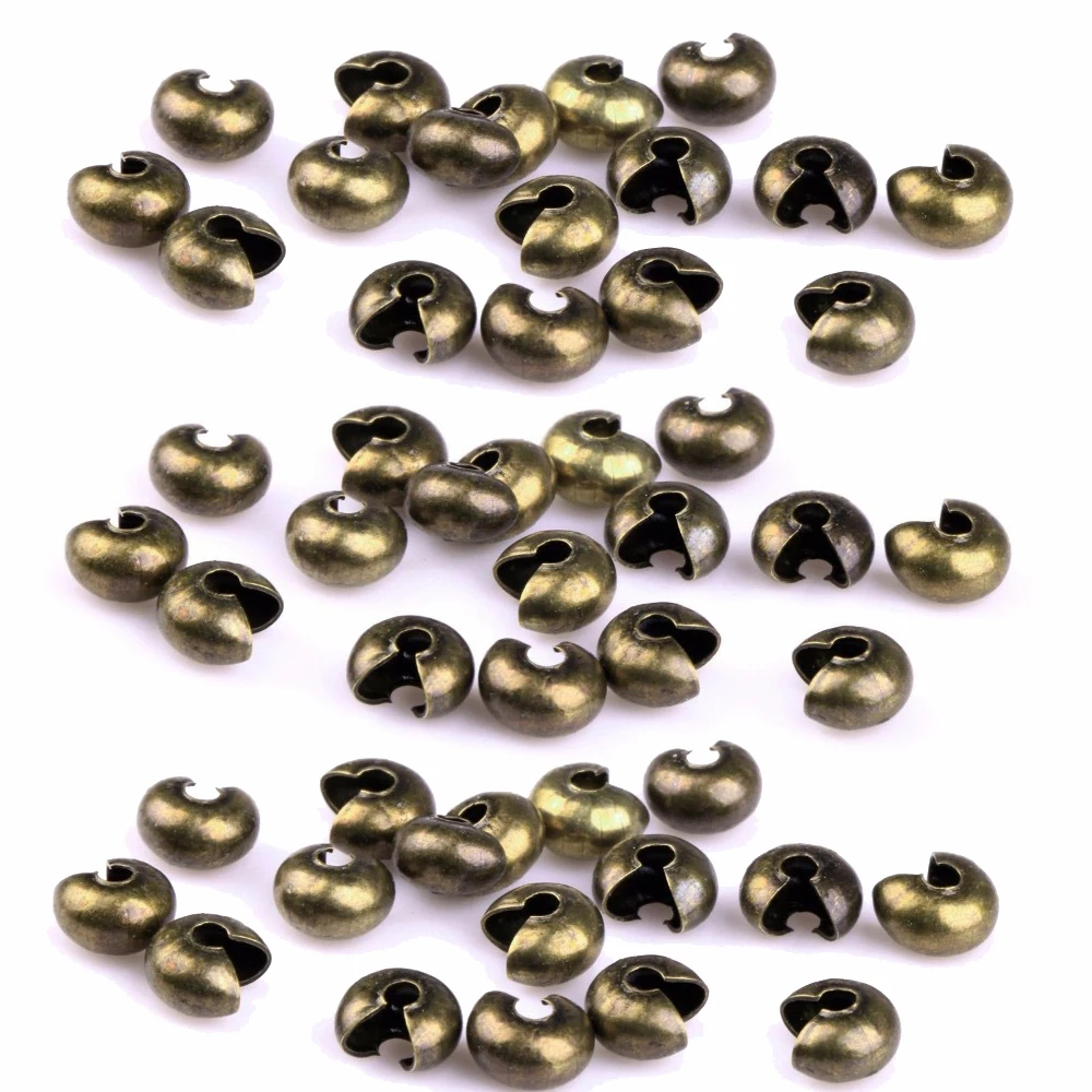 

200pc 3 4mm Retro Round Antique Silver Bronze Tone Crimp Beads Cord End Caps For Jewelry Making Diy Bracelet Necklace Wholesae