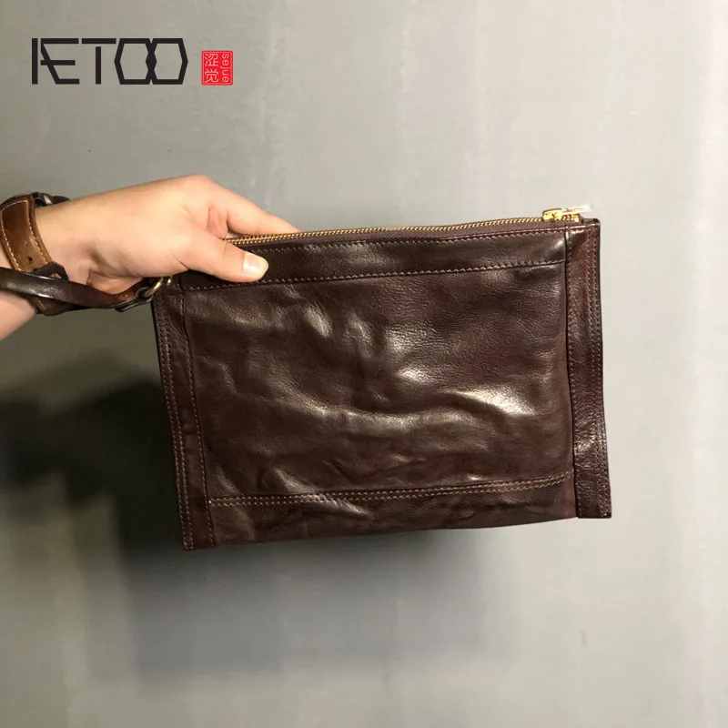 Мужская кожаная сумка конверт AETOO вместительная Повседневная деловая трендовая