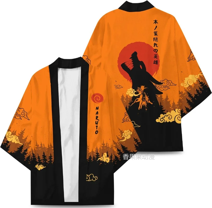 New Hokage Ninja Konoha Kakashi Cosplay Costumes Kurama Uzumaki Symbol Cloak Cardigan Haori Pajamas Bathrobe Sleepwear Coat |