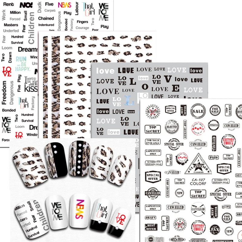 1 лист наклеек для дизайна ногтей буквы послеотметки газета серия Дизайн клейкие