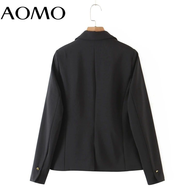 

AOMO Women Black Basic Blazer Coat Vintage Notched Collar Pocket 2021 Fashion Female Casual Chic Tops 8H128A