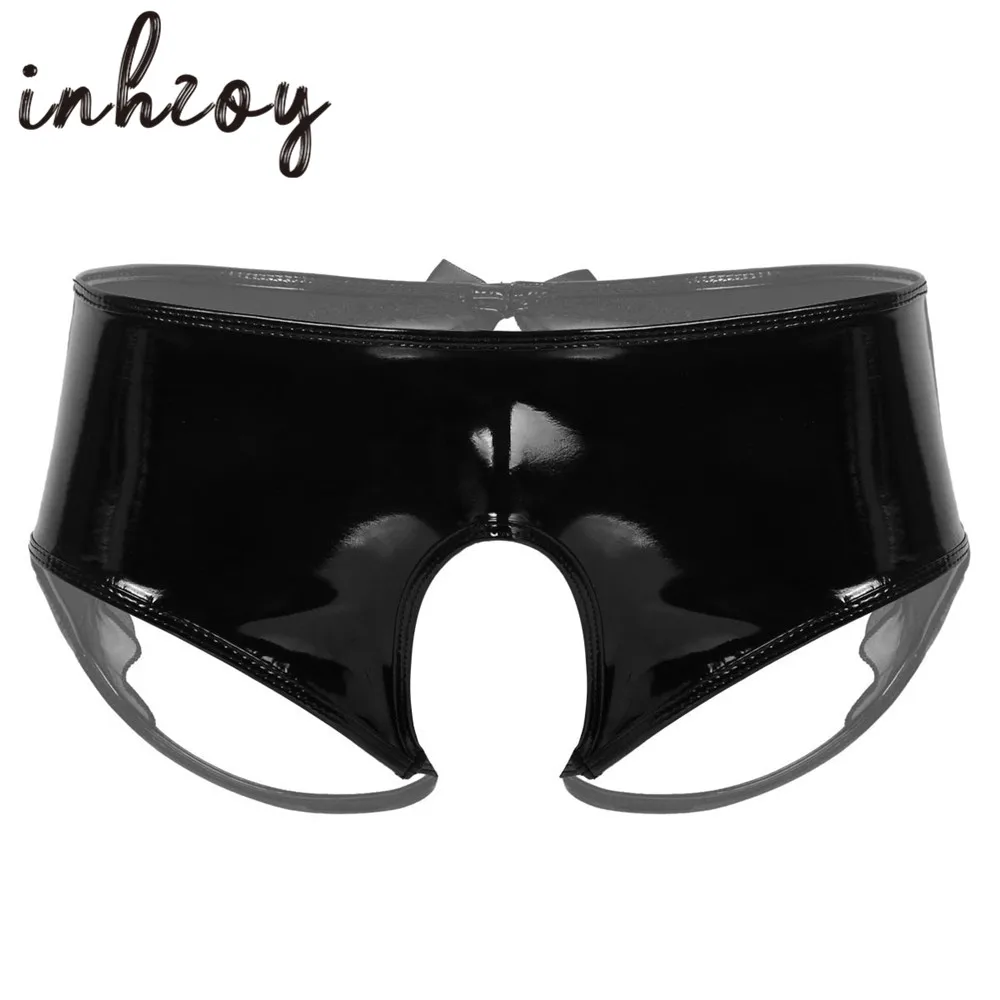 Трусы мужские из лакированной кожи черные с мокрым эффектом | Тематическая