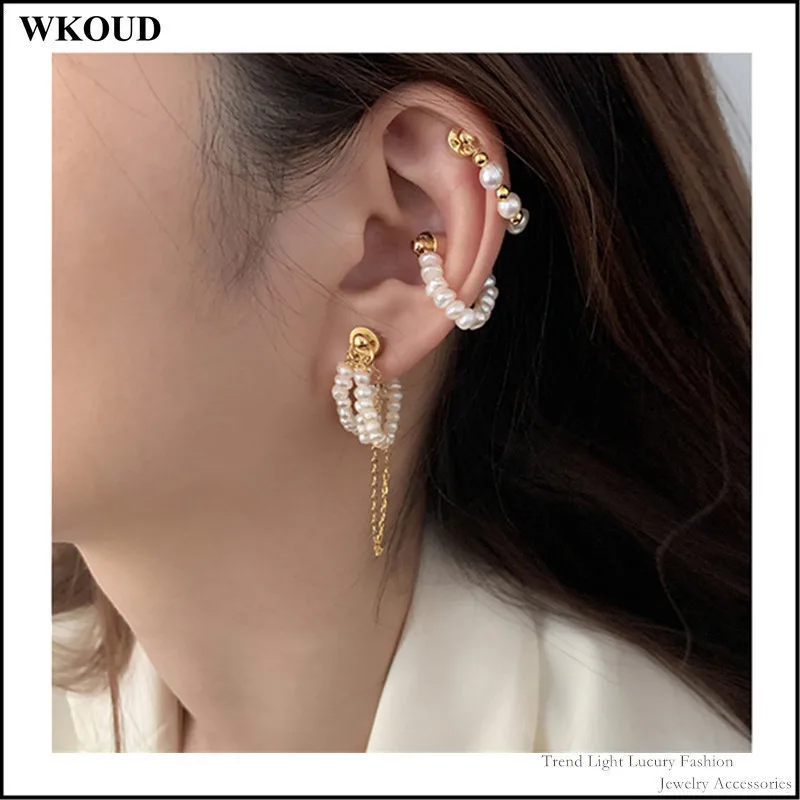 

South Korea Ins Latest Retro High-end French Natural Pearl Chain Magnet Ear Bone Clip Without Pierced Earrings for Women Jewelry