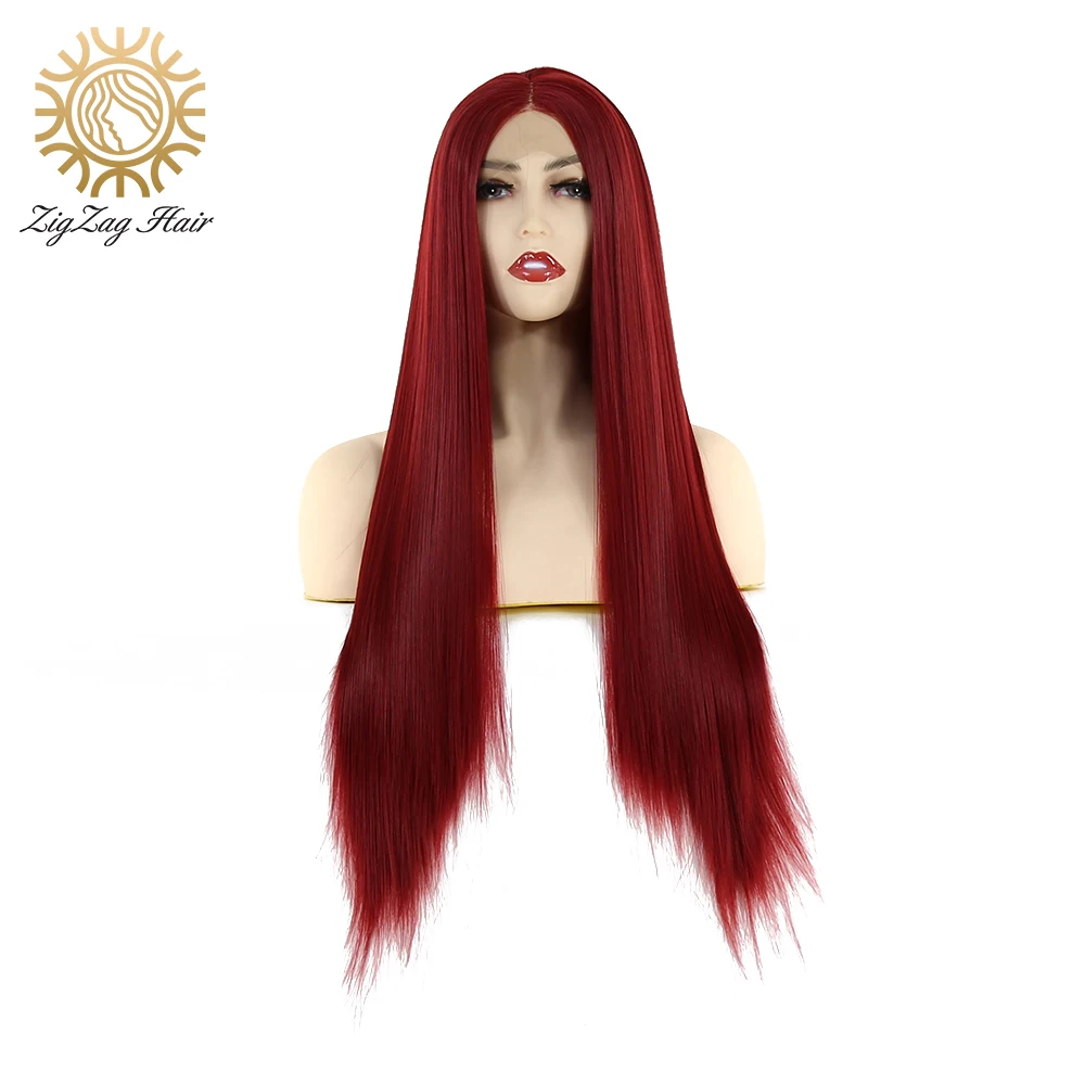 BTWTRY винно красный парик прямой длинный синтетический на сетке спереди для черных