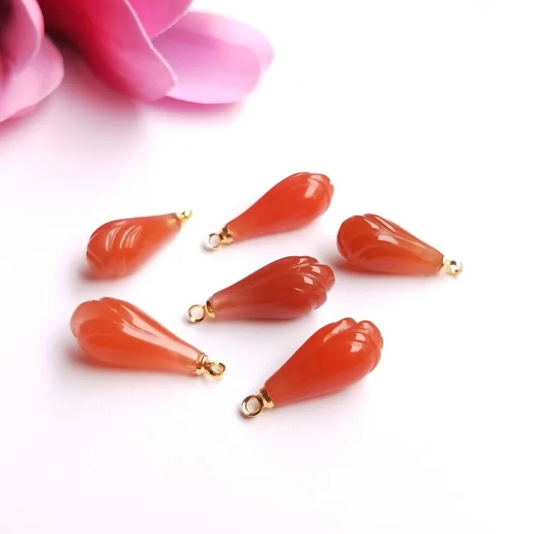 

one piece loose beads carved red agate magnolia pendant nature for making jewelry necklace 14inch FPPJ wholesale