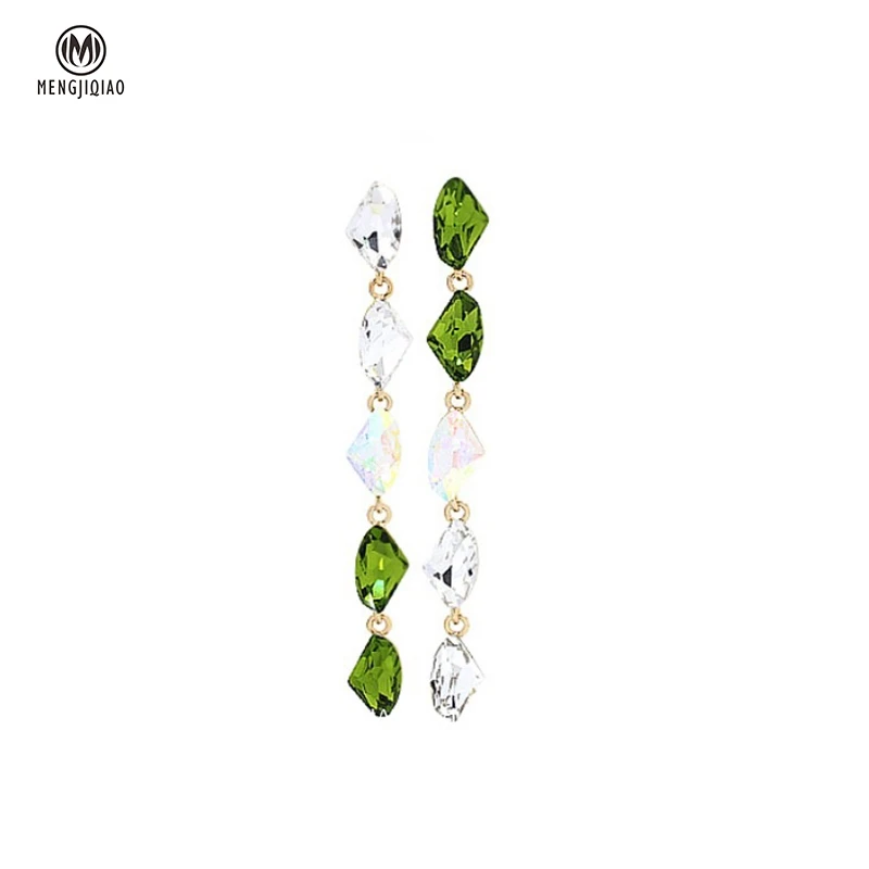 

MENGJIQIAO Wholesale Vintage Fashion Green Crystal Drop Earrings For Women Girls Elegant Oorbellen Party Jewelry Gifts