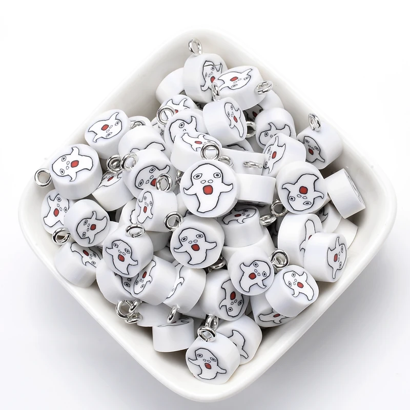 

30Pcs/Lot White Round Cartoon Pattern Clay Spacer Beads 10mm Polymer Clay Beads Jewelry Making DIY Bracelet Necklace Accessories