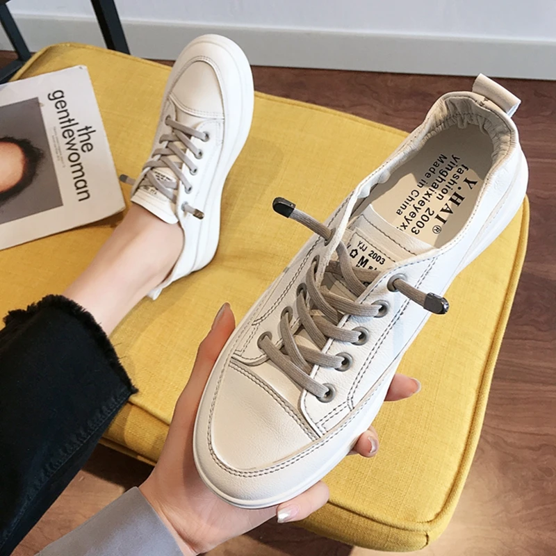 

PAMANNI Female Suitable PU Lace-Up Flat Casual Breathable Sneakers Shallow Fashion Health Personality Spring Autumn Shoes