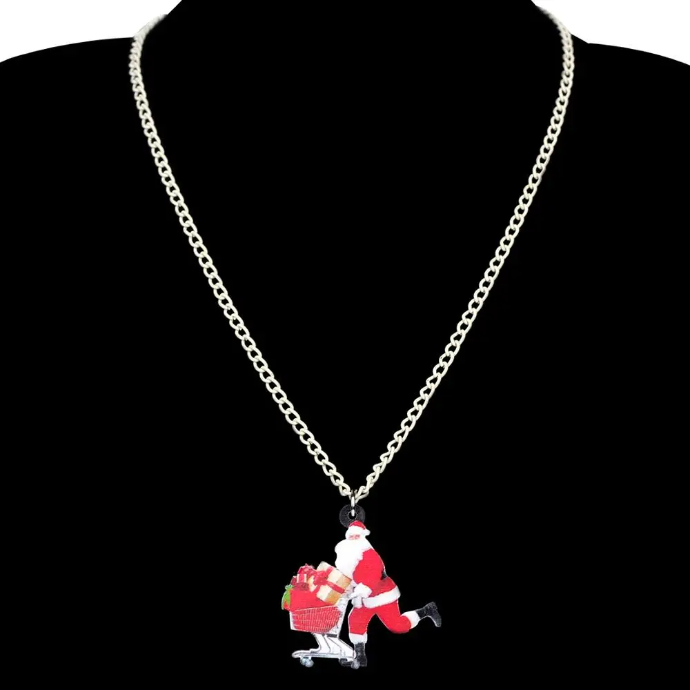 Bonsny Acrylic Christmas Shopping Cart Santa Claus Gift Box Jewelry Set Necklace Earrings For Women Girls Charms Festival Gifts | Украшения