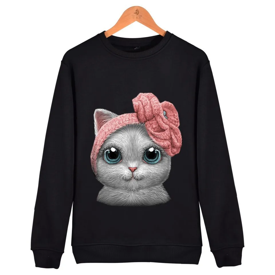 Женские свободные свитера с мультяшным котом Милые свитшоты длинными рукавами