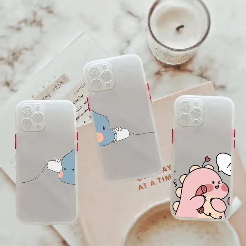 

Cute little dinosaur Phone Case For iPhone 12 11 Mini Pro XR XS Max 7 8 Plus X Matte transparent White Cover
