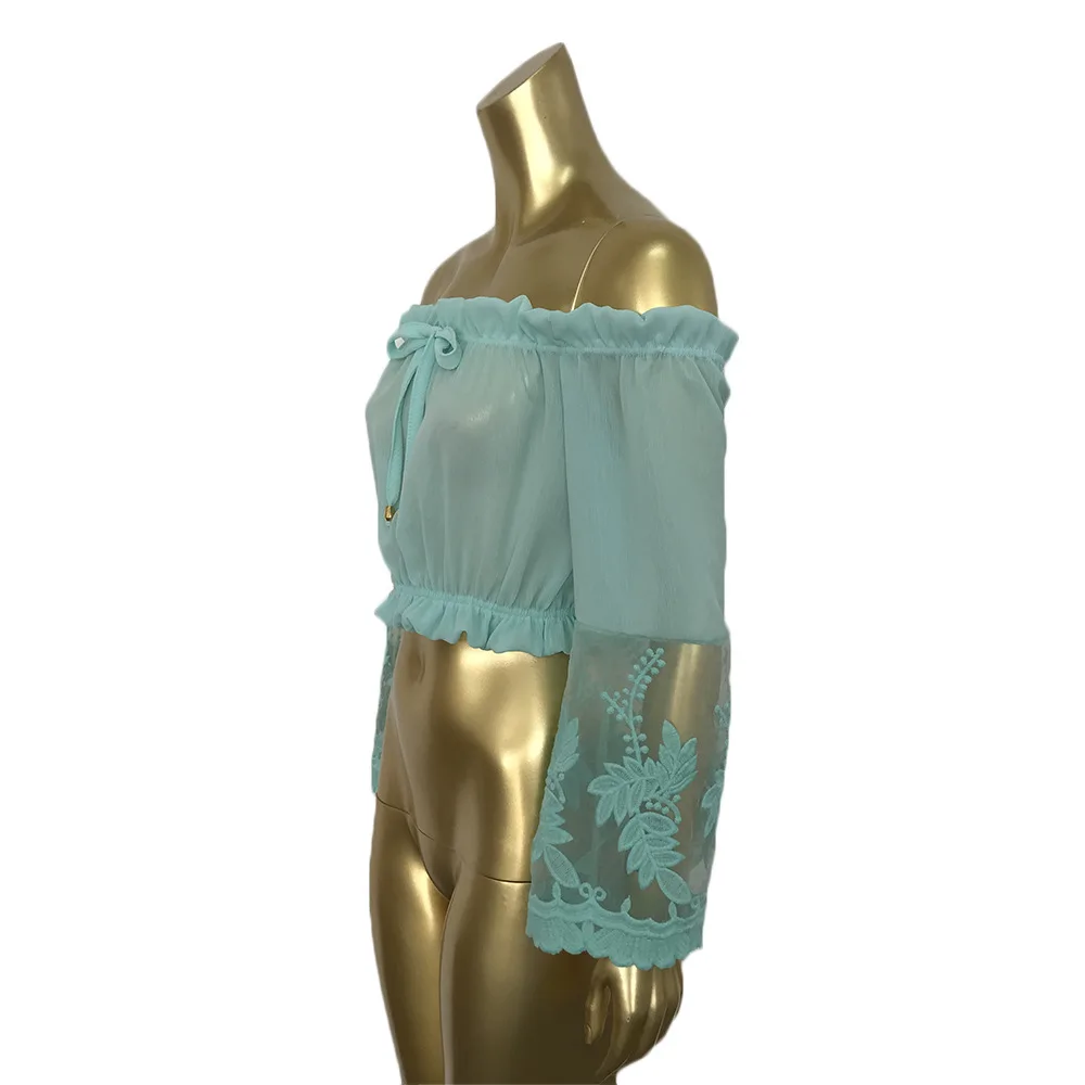 Женская кружевная блузка UZZDSS белая повседневная пляжная с открытыми плечами и