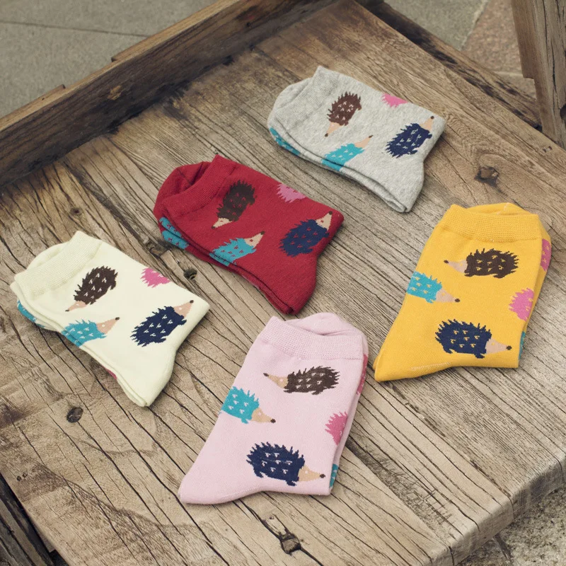

2021 New Cartoon Hedgehog Pattern Woman Socks Cotton for Spring Summer Harajuku Style Funny Socks Women