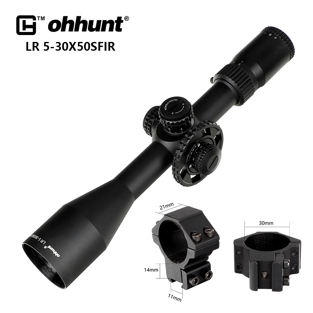 Med Dovetail Rings Ohhunt LR 5-30x50 SFIR Охотничий прицел Тактическое стекло Травленая прицельная сетка Красная подсветка Боковые параллаксные турели Блокировка сброса Прицел - Цвет: Med Dovetail Rings