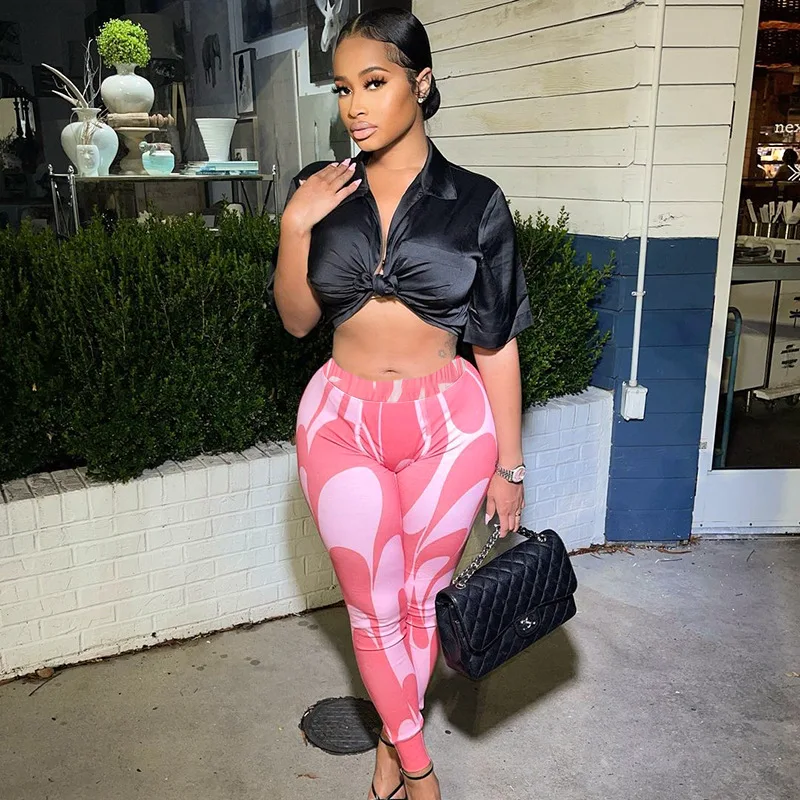 

Print Elegant Skinny Pants Women Fashion Casual Sexy Slim Trousers Patchwork Sportswear Pink Wear Green Leggings Ladies Clothes