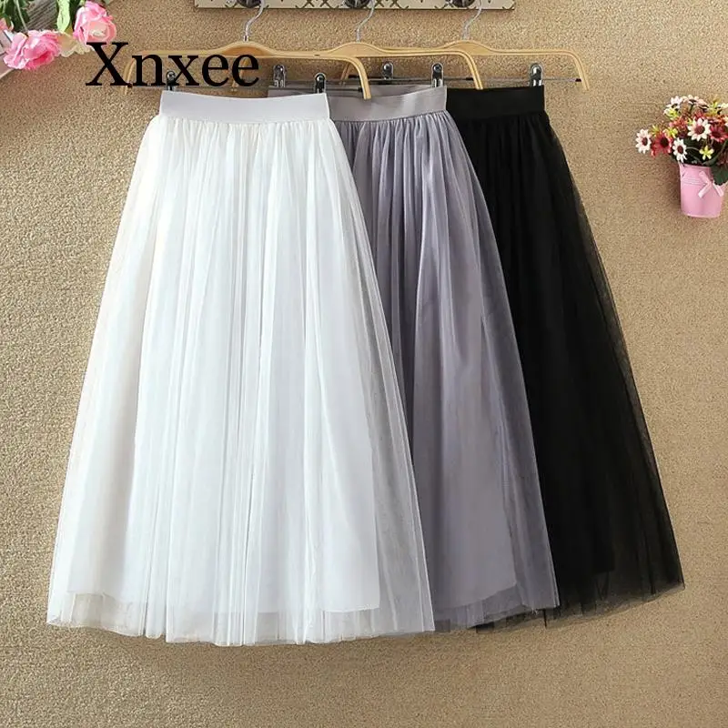 Длинная юбка из тюля для женщин лето 2020 эластичная сетка с высокой талией