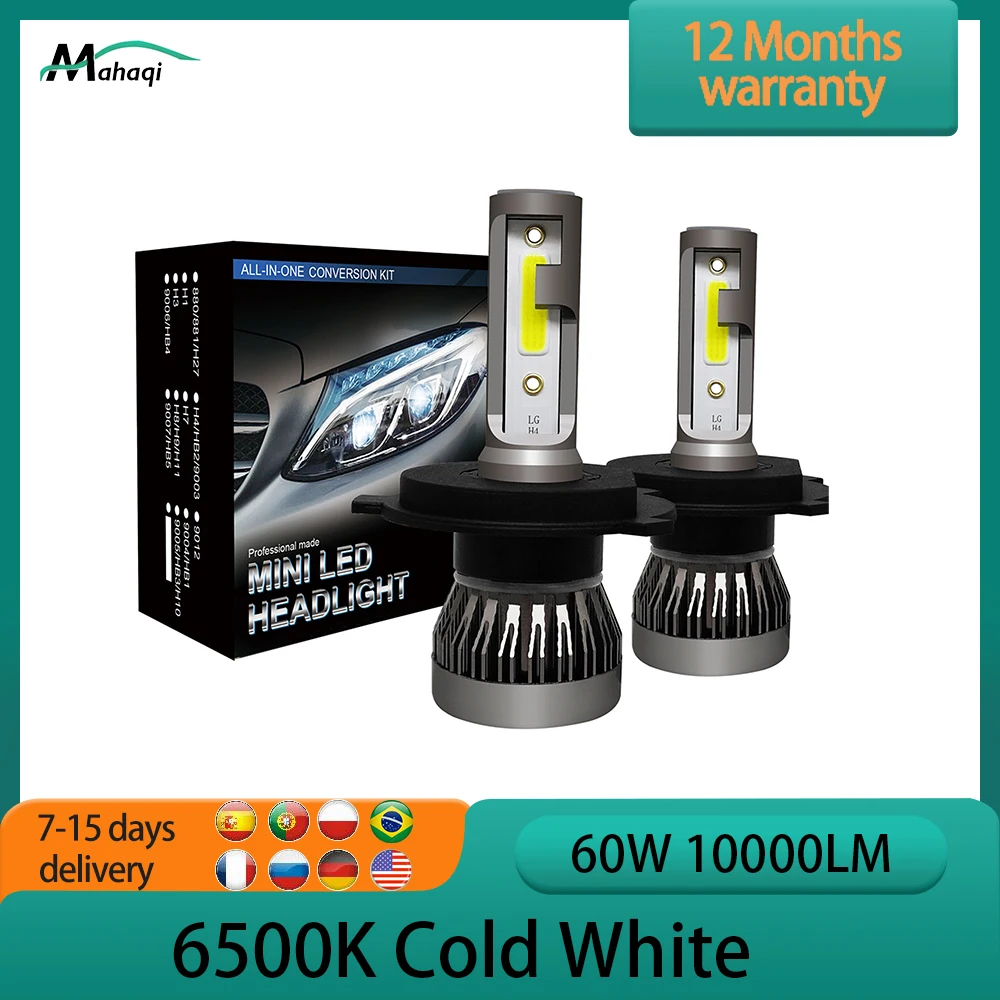 

H1 LED H4 LED H7 LED 60w 10000lm Car Haedlight Bulbs H8 H9 H10 H11 Lamp 9005 9006 9012 6500k Auto Waterproof Fog Light Bulb