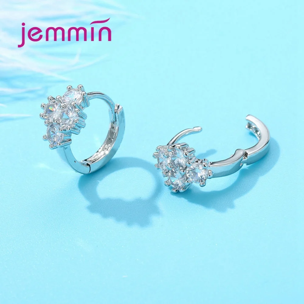 

Women Vintage Wedding Earrings 925 Sterling Silver Hoop Earrings 4Pcs Micro Clear Cubic Zircons Classical Jewelry