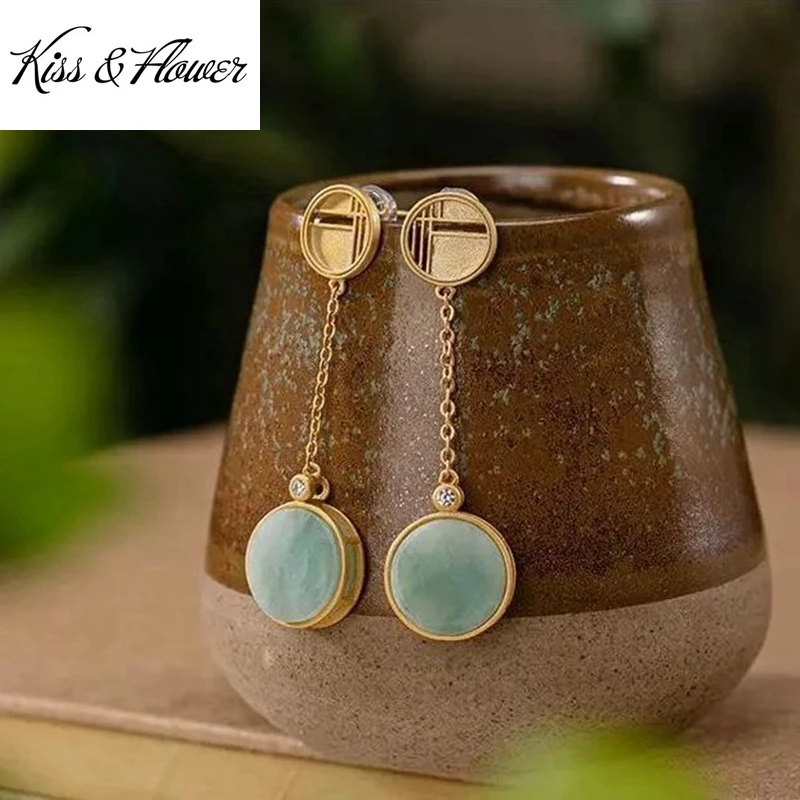 

KISS&FLOWER ER238 Fine Jewelry Wholesale Fashion Woman Bride Girl Mother Birthday Wedding Gift Vintage 24KT Gold Stud Earrings