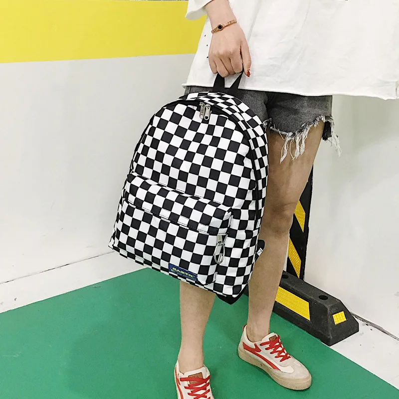 Женский и мужской рюкзак в клетку GOUSTER черный для подростков школьная сумка