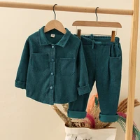 2021 new boys and girls shirt solid color corduroy childrens shirt pants childrens clothes wear 2 sets of leisure